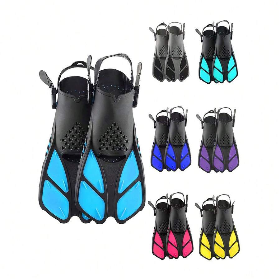 Aletas de natación con talón abierto y correa ajustable, aletas de natación portátiles y cortas adecuadas para esnórquel, buceo y natación, para adultos hombres y mujeres - Multicolor - Ver 1