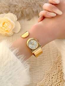 1 chiếc đồng hồ nữ thạch anh nhỏ nhắn, sang trọng kiểu cổ điển màu vàng/bạc, thời trang tối giản, thanh lịch, thích hợp đeo hàng ngày, quà tặng sinh nhật. - Vàng - Xem 3