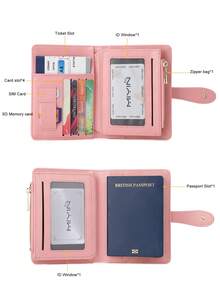 MIYIN 1pc Creative Airplane Design Travel Passport Holder With Zipper Pocket, RFID Blocking Passport Cover, Document Organizer, Minimalist Solid Color Business Travel Essential Passport Wallet, Lightweight Portable Travel Wallet, Multi-Function Card Case, Passport Protector, Unisex Passport Holder - Hồng - Xem 6