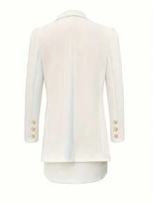 Women's Fashion Solid Color Casual Suit Set, Commuter Outfit In Simple Artistic Casual Style, Suitable For Daily Streetwear & Commuting Occasions - White - View 2