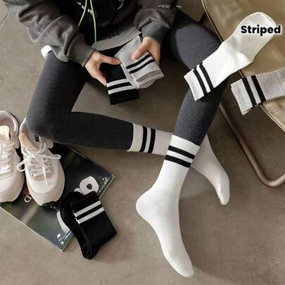 3/5 Pairs Breathable Athletic Socks With Vertical Stripes - Moisture-Wicking, Reinforced For Yoga, Running, Basketball & Gym - Suitable For Tight Pants & Workout Stockings, Durable Four-Season Sports Socks (Striped)