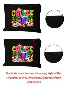 Cruise Theme Linen Canvas Tote Bag And Storage Bag Set, Printed With "Cruise Life" Patterns Of Coconut Tree, Seashell, Dolphin, Starfish, Tote Bag And Cosmetic Bag, Foldable Lightweight Storage Bag, Beach Essential, Large Capacity Linen Shopping Bag, Suitable For Women In Summer - MultiWarna - View 10