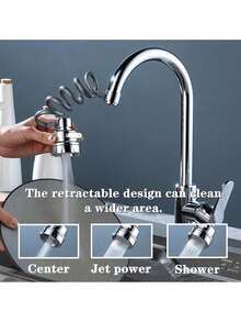 Retractable Kitchen Faucet Sprayer, 3-Mode Flexible Sink Sprayer Head With Spring Hose, Universal Water Saving Faucet Extender For Bathroom & Kitchen - Silver - View 7