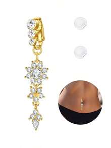 假肚脐环 - 无痛夹式非穿孔肚脐环，带硅胶垫，蝴蝶雪花低过敏性饰品，女士金银粉 - 彩色 - 查看 13