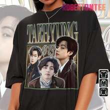 BTSV Kpop Shirt Kim TaeHyung Tee Bangtan Tee Kpop Merch Hoodie Cool Novelty Unisex Inspired Bo - 黑色 - 查看 1