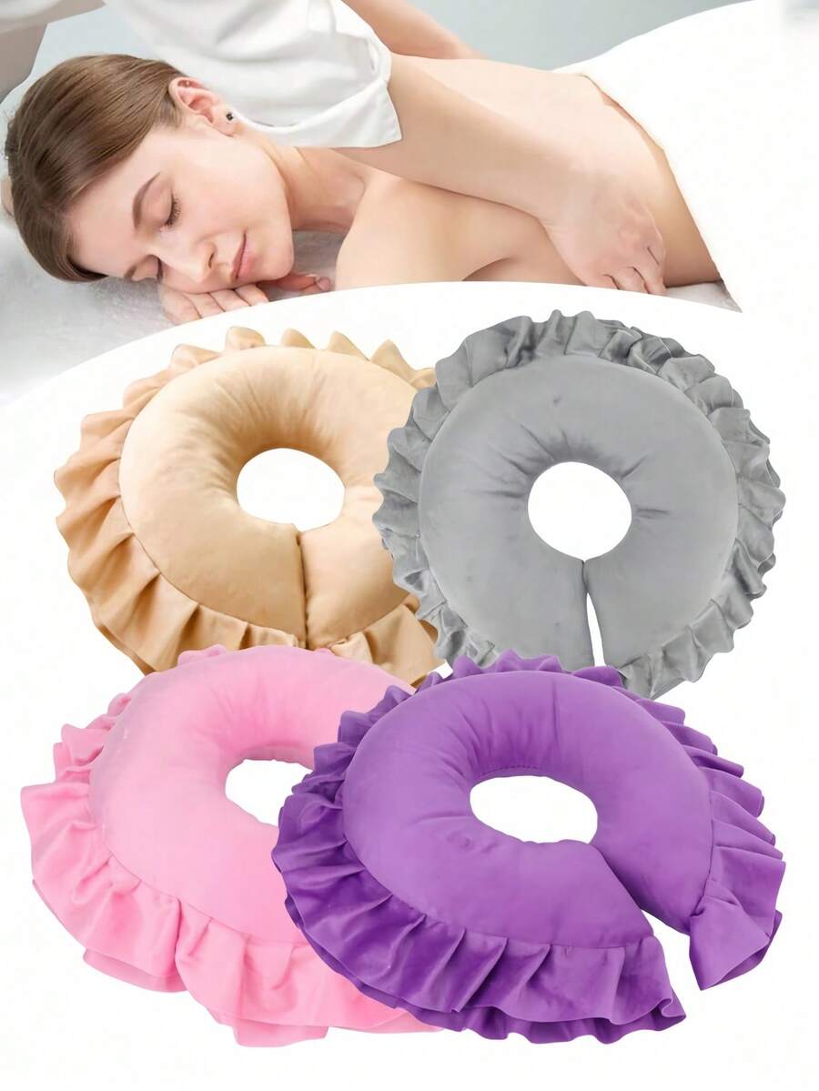 1个毛绒U型枕,按摩面枕,可拆卸可水洗,适用于美容院 - 彩色 - 查看 1