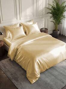 2/3pcs Solid Color Duvet Cover Set, Bedding Set, Fashionable And Simple Quilt Cover, With Zipper Closure Corner Ties, Washed Microfiber Duvet Cover, Soft, Skin Friendly, And Breathable, Lightweight And Ailky Smooth, Ideal Easter Gift, For Mother's Day Gift, Perfect Holiday Gift, Suitable For All Seasons, Bedding Set, Soft Comfortable Duvet Cover, Home Decor, Twin/Queen/King,1pc Duvet Cover And 1/2pcs Pillowcase - Gold - View 1