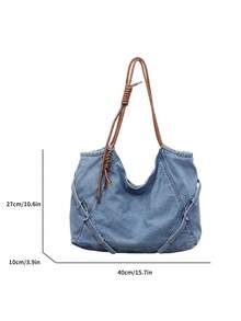 Túi đeo vai denim dáng casual dành cho nữ, túi tote tối giản dung tích lớn, phù hợp cho công việc, đi làm, du lịch, nghỉ mát, đi học. - Màu xanh lam - Xem 2