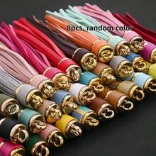 8pcs/5pcs Multicolor PU Leather Tassel Pendant | Random Color Bag Charm With Gold Clasp | Keychain & Bag Accessory For Purse & Backpack - Multicolor - View 6