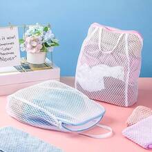 1Pc/2Pcs Honeycomb Mesh Laundry Bag With Handle, Durable Polyester Fabric, Multi-Functional Rectangular Zipper Design Suitable For Delicate Clothes And Socks, Thickened Fine Travel Underwear Clothing Storage Bag - Multicolor - View 5