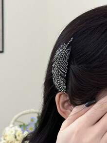 Błyszczący akrylowy koreański stylowy kryształowy grzebień do włosów w stylu vintage, elegancki dodatek do stylizacji włosów z przodu i z tyłu dla kobiet - Czarne - Zobacz 4