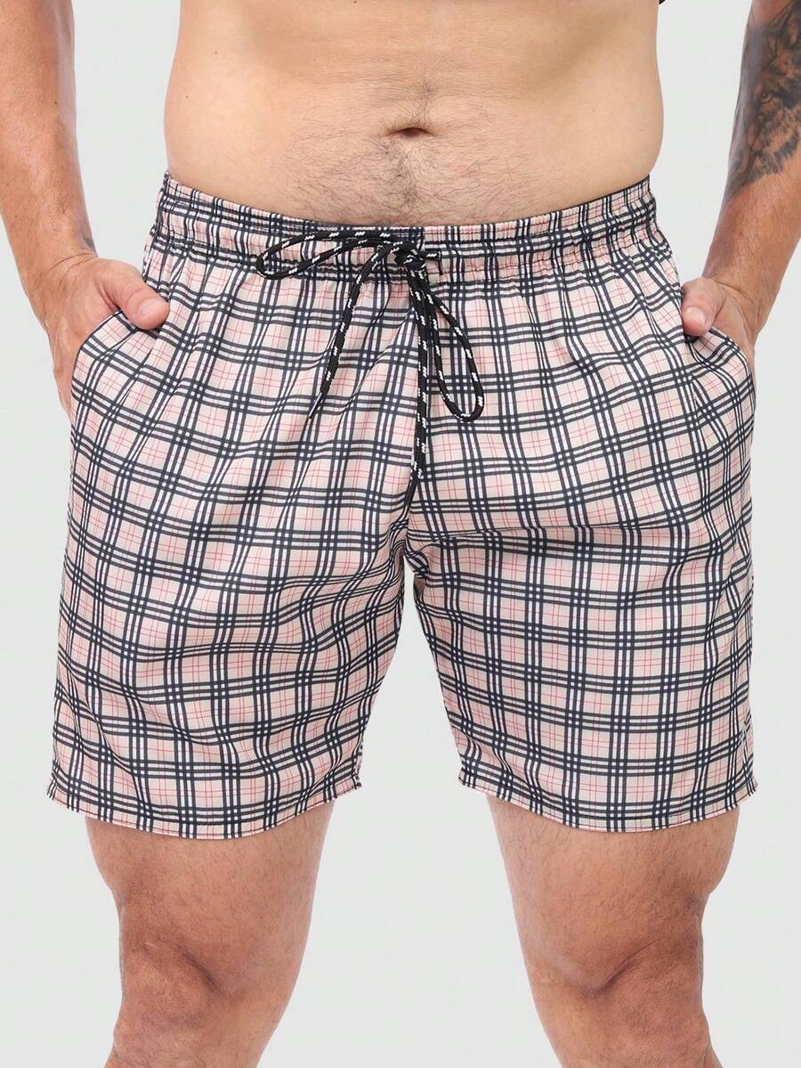 Men's Basic Blue Foliage Shorts In Tactel Fabric With Pockets And Drawstring - Ideal For Beach, Training, And Running. - Chess - View 1