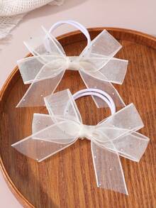 Bộ 2/12 dây buộc tóc nơ lưới đính đá cho bé gái, thích hợp để trang trí hàng ngày. - Nhiều màu - Xem 17