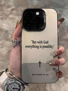 1pc Bible Verse Graphic Phone Case, Shock-Proof Protective Cover, Suitable For IPhone 16 Pro Max/15/14 Plus/13/12/11 - Multicolor - View 3