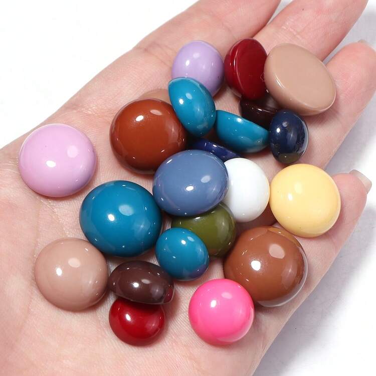 10/20个/包 树脂实色随机混合半圆形凸面宝石 12-18mm 彩色卡通圆顶戒指吊坠配件，DIY发饰耳环儿童玩具珠宝配件 - 半圓貼片 - 查看 3