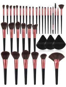 35PCS Makeup Tools Set Including:32PCS Makeup Brush Set+3PCS Triangle Powder Puffs - Multicolor - View 12