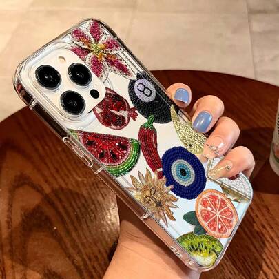 Demon Eye Beaded Pattern Printed Transparent Phone Case, Fruit & Floral Amulet Graphic Shockproof Protective Cover Compatible With IPhone 13/11/17/17pro, Compatible With Samsung Galaxy/A54/A14/A12/A13, Waterproof, Scratch-Resistant, Durable Summer Gift & Party Favor