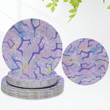 10pcs/20pcs/30pcs Purple Rainbow Geometric Pattern Paper Plates Set, 9-Inch And 7-Inch Asymmetrical Cracked Design Paper Plates, Suitable For Birthday Party, Disco, Bachelorette Party, K-Pop Theme Party, Other Party Tableware Decor, Unisex - Multicolor - View 7