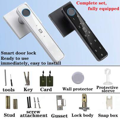 四合一指纹密码电子锁 - 支持刷卡/指纹/密码/钥匙，智能家居密码电子门锁，安装简便