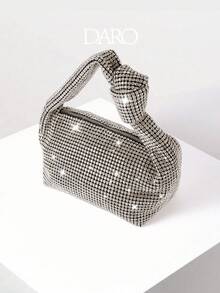 Túi xách Hobo quai thắt nút đính đá lấp lánh, ví cầm tay sang trọng cho tiệc cưới, món quà hoàn hảo dành cho phụ nữ. - Bạc - Xem 6