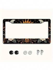 1 Piece,6.3x12.2inchMetal License Plate Frame Cover Floral Sun And Moon Front License Plate Frame Car License Plate, Car Exterior,It Can Add A Stylish Personality To Your Car,Funny License Plate Frame, License Plate Frames 2 Pack, Motorcycle License Plate Frame. - style1 - 查看 1
