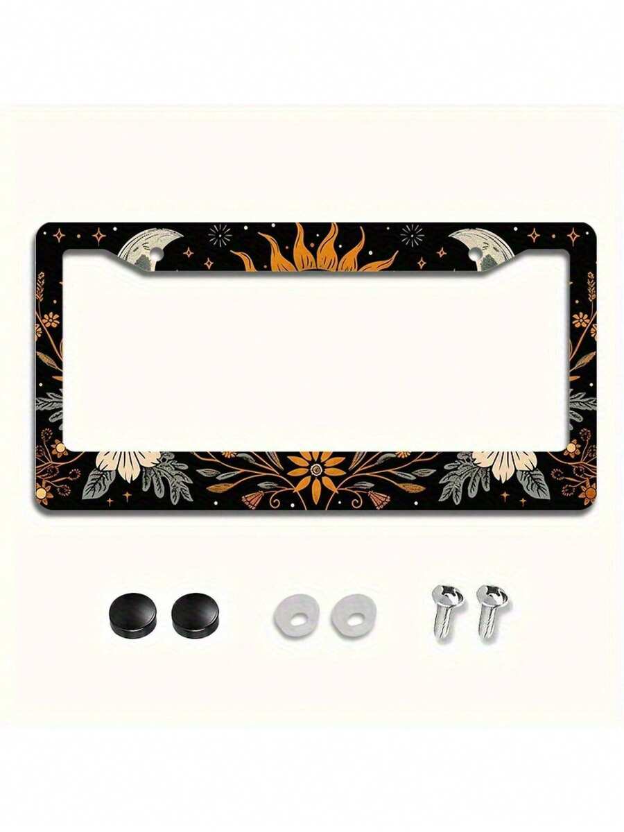 1 Piece,6.3x12.2inchMetal License Plate Frame Cover Floral Sun And Moon Front License Plate Frame Car License Plate, Car Exterior,It Can Add A Stylish Personality To Your Car,Funny License Plate Frame, License Plate Frames 2 Pack, Motorcycle License Plate Frame. - style1 - 查看 1