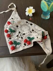 夏季沙滩防晒头巾，女士波西米亚风度假装扮，手工针织三角围巾，发带，花卉头巾，复古法式手工钩编三角围巾，可爱花朵发带，乡村风拍照配饰女士头巾夏季沙滩发带 - 彩色 - 查看 15