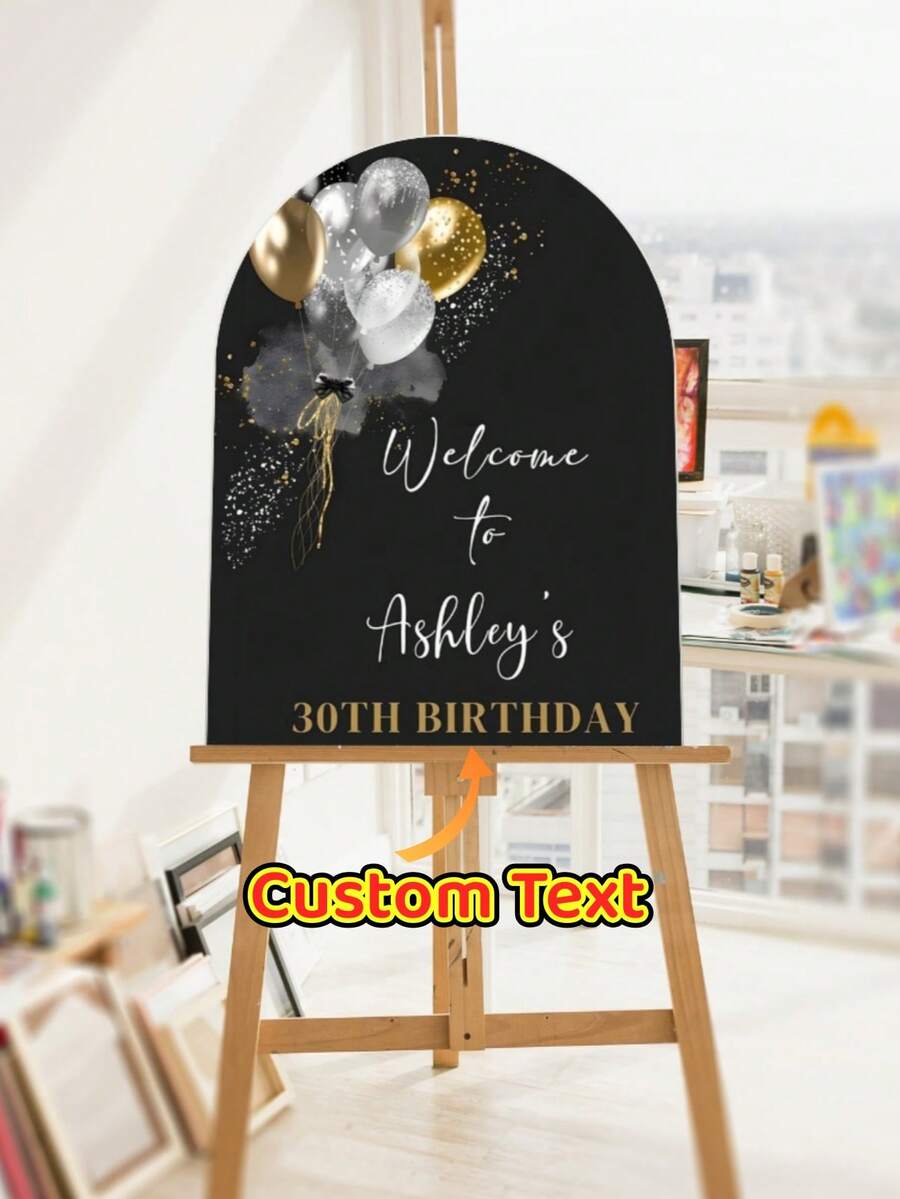 Customized Black & Gold Balloon Welcome Sign, Personalized Birthday Wedding Anniversary Invitation Card, Versatile Ideal Choice - Multicolor - View 1