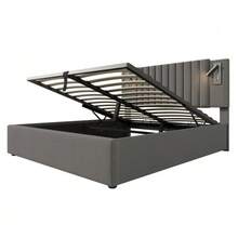 (=AB20149192G) Upholstered Bed 180x200, Double Bed With Storage, Bed Base, Reading Lamp With USB Charging Function, Headboard, Studded Backrest, Slatted Bed Base And Bed Base, Cotton, Grey (Without Mattress) - Grey - View 9