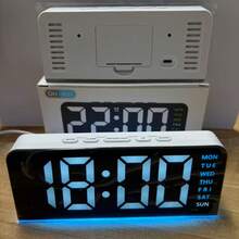 Multi Functional Alarm Clock, Clock, Bedside Alarm Clock, Temperature Display, Ambient Light, Date Display, Two Sets Of Alarms, Brightness Adjustment, Week Display, 12/24-Hour Switching, Suitable For Your Bedside And Daily Life - 白殼藍燈 - 查看 3