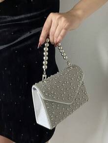 Túi xách cầm tay dự tiệc đính ngọc trai dành cho nữ, túi xách sang trọng lấp lánh cho tiệc cưới. - Bạc - Xem 3