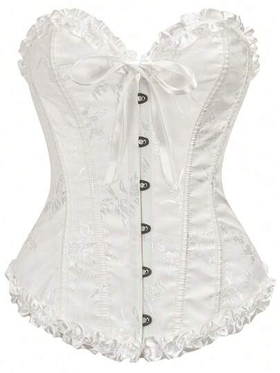 Women's Jacquard Lace-Up Back Shapewear Top, New Year Party, Valentine's Day, Holiday Tops, Corset Top, Graduation Vacation White Summer