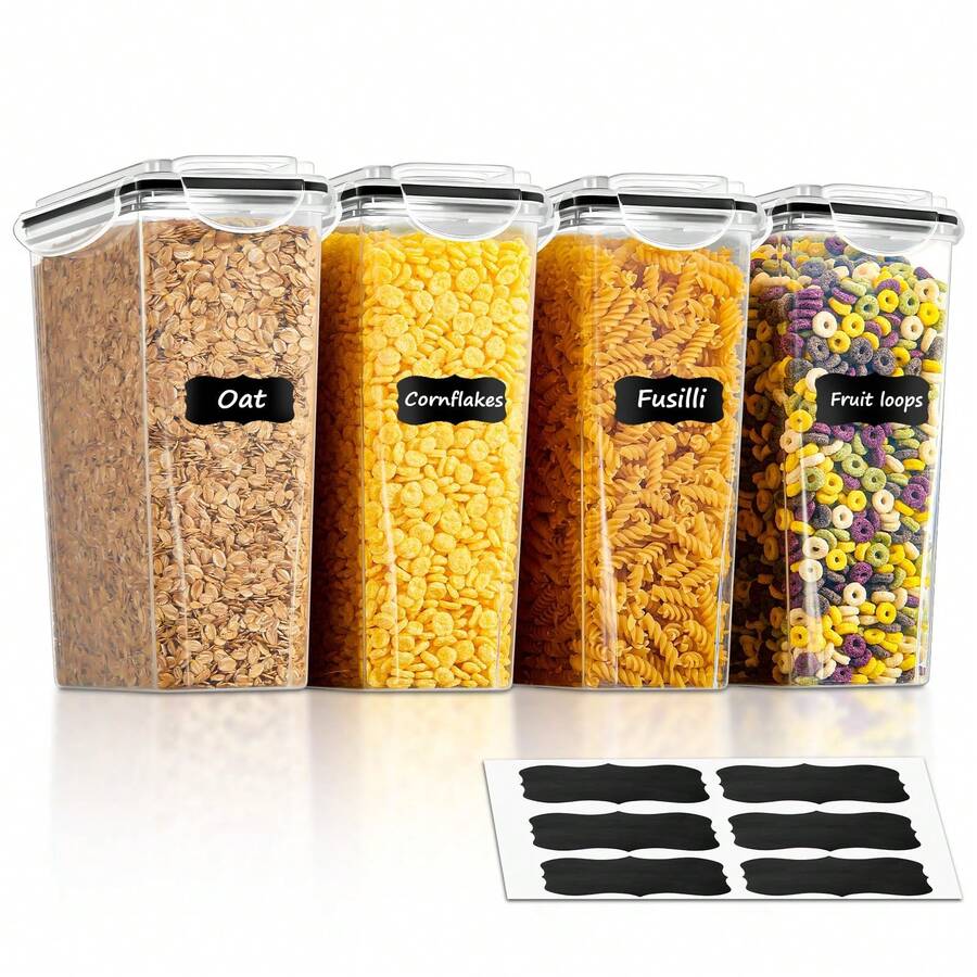Boîtes de conservation hermétiques avec couvercles, lot de 4, 3,7 L, boîtes de rangement en plastique, saupoudreuses à céréales et contenants pour conserver céréales, cornflakes, spaghettis, etc. Organisateur de cuisine pour le réfrigérateur, rangement pour épices - Voir 1