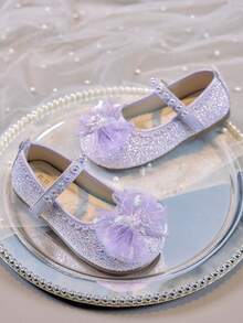 1双女童闪亮蝴蝶水钻公主玛丽珍鞋，魔术贴搭扣，适合3-12岁儿童，生日派对及其他场合 - 紫色 - 查看 2