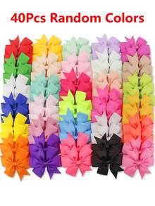 4/20/40/60个装优雅缎带扭结蝴蝶结发夹，适合女婴、儿童、幼儿，生日礼物套装 - 彩色 - 查看 6