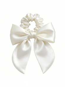 Miaode Accessories Bow Scrunchie New Hair Tie Ponytail Holder Simple Elegant Hair Rope Travel Accessories Hair Elastics Hair Rubber Bands Elastic Hair Tie For Outdoor Activities, Vacation, Travel, Outfit Accessories, And Gifting,Festival,Birthday - White - View 4