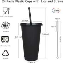 24-Pack 24oz Party Cups With Lids Straws Dust Covers Reusable Large Plastic Tumblers For St Patrick's Day Spring Camping Home Gathering Gift Giving Available In Pink Black White - Black Park - View 3