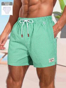 ZELFYO Men's Striped Print Drawstring Waist Pocket Beach Shorts Men Swim Trunks Men Beachwear Beige Swim Trunks Striped Swim Trunks Bathing Suit Men Beach Clothes For Men Cream Swim Trunks Beach Trunks Men S Swim Trunk Men Shorts Vacation - 綠色 - 查看 8