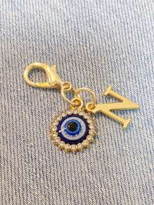 1pc Initial Letter Blue Evil Eye Rhinestone Keychain - Symbolic Gift, Protection And Good Luck - Fashion Accessory, Suitable For Car Keys/Bag Pendant, Ideal Holiday Gift Accessory - Multicolor - View 13
