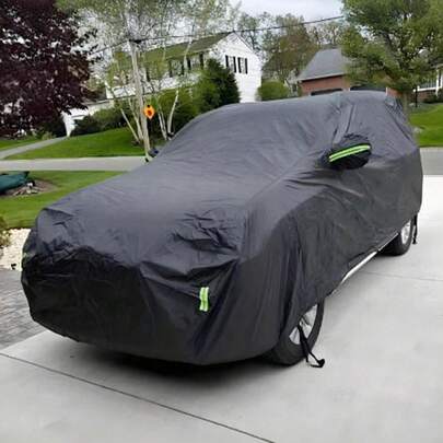 SUV Car Cover, Waterproof Outdoor Car Cover, All-Weather Protection Against Sun, Frost, And Snow, Suitable For SUV And Outdoor Vehicles, Protection Against Snow, Rain, UV, And Dust - Premium Full Car Exterior Cover With Reflective Strips And Windproof Strap, Black 190T Coated Polyester Fabric Car Cover, Waterproof, Sunproof, With Polyester Reflective Strips, Thick Waterproof Full Car Exterior Cover