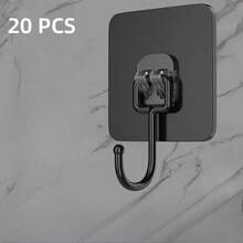 20pcs Heavy Duty Waterproof No-Drill Self-Adhesive Wall Hooks, 180° Rotatable Stainless Steel Hooks, 60lbs Load Capacity, Suitable For Bathroom, Kitchen, Towels, Coats, Keys, Clothes And Other Home Storage And Organization. Applicable For Home, Office, Outdoor, Shop, Car And Other Scenes, Can Store Coats, Kitchen Utensils, Stationery, Personal Items, Etc., Practical Storage Solution. - Black Hook - View 10