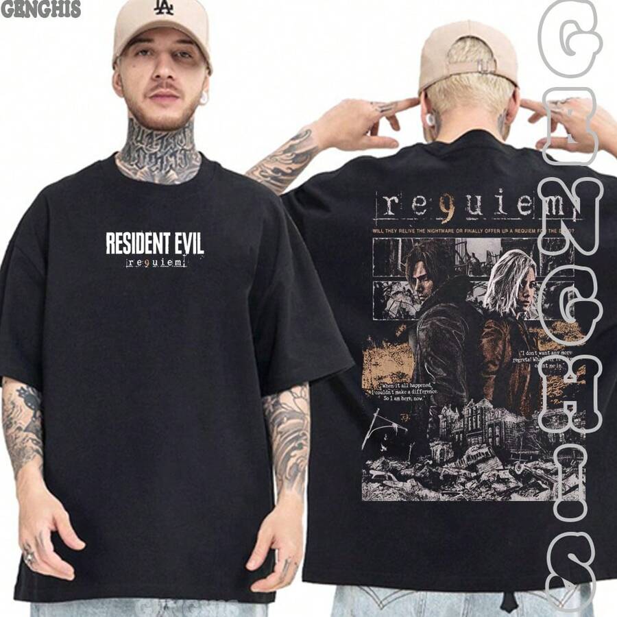 Requiem 9 Grace And Leon Zombie Game T-Shirt - Basic And Oversized Unisex - Preto 超大尺寸 - 查看 1