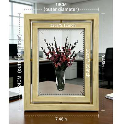 Khung ảnh gỗ nguyên khối xoay 7 inch, khung trang trí bàn làm việc sáng tạo, lý tưởng cho trang trí nhà cửa hoặc quà tặng tự làm.