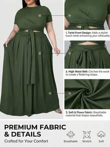 Women's Plus Size 2 Piece Dress Set Short Sleeve Bandage Wrap Crop Top & High Waist Skirt Outfit XL-5XL Bodycon Party Clubwear - 綠色 - 查看 5