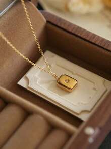 Stainless Steel Waterproof & Fade-Resistant Women's Octagram Gemstone Rectangular Block Necklace, Suitable For Daily Wear - Small Eight-pointed Star - View 4