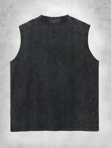 210g Washed Vest, Printed With "Life Is Better With Music" In Playful Cursive Gradient Pink To Orange And Blue, Multicolored Treble Clef With Starry Effect, Musical Notes In Bright Hues, Men's Washed And Worn Camisole, Suitable For Outdoor Sports And Fitness, Streetwear, Machine Washable, Summer Casual Sleeveless Top, Washed Pure Cotton - 黑色 - 查看 3