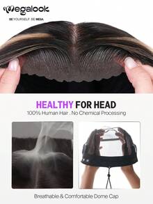 MEGALOOK 升级款 13x6 三合一™ 蕾丝前假发，真人发，挑染棕色波西米亚卷发，无胶耳到耳蕾丝前假发，自然黑色透明蕾丝，中号假发帽带抽绳，预剪漂白发结，预拔毛发际线，女士真人发假发 - S1/4/27 - 查看 7