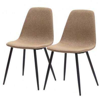 Minimalist Dining Chairs In Fabric & Metal - Dark Khaki, Set Of 2