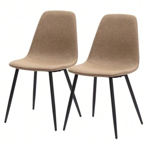 Minimalist Dining Chairs In Fabric & Metal - Dark Khaki, Set Of 2 - Brown - View 1