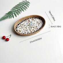 1pc Oval Rattan Colorful Shell Tray, 10.63 X 7.09 X 1.18 Inches, Rattan Colorful Shell Storage Basket, Home Decor, Jewelry Storage, Living Room, Dining Room Tabletop Decor - Colorful Shells - View 6